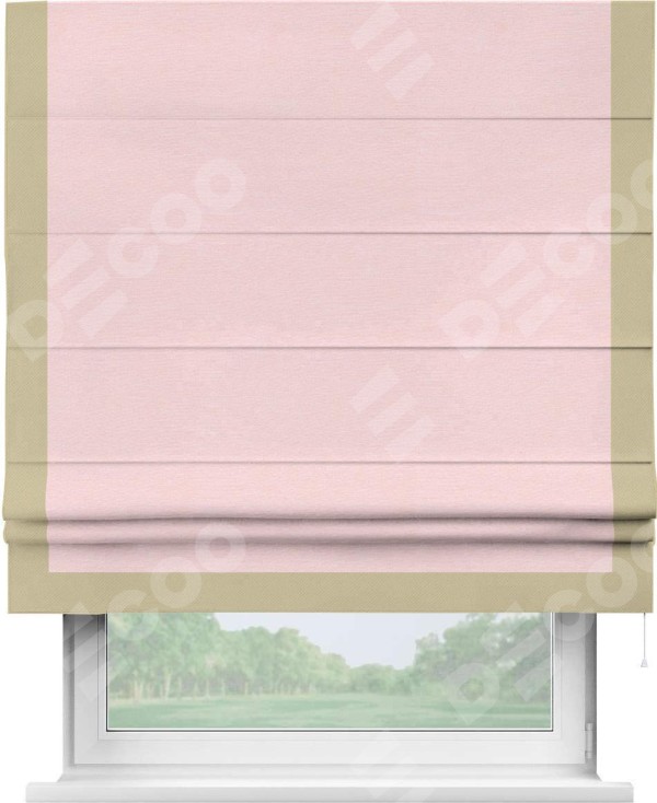 Римская штора «Кортин» с кантом Виктория, для проема, ткань блэкаут однотонный розовый