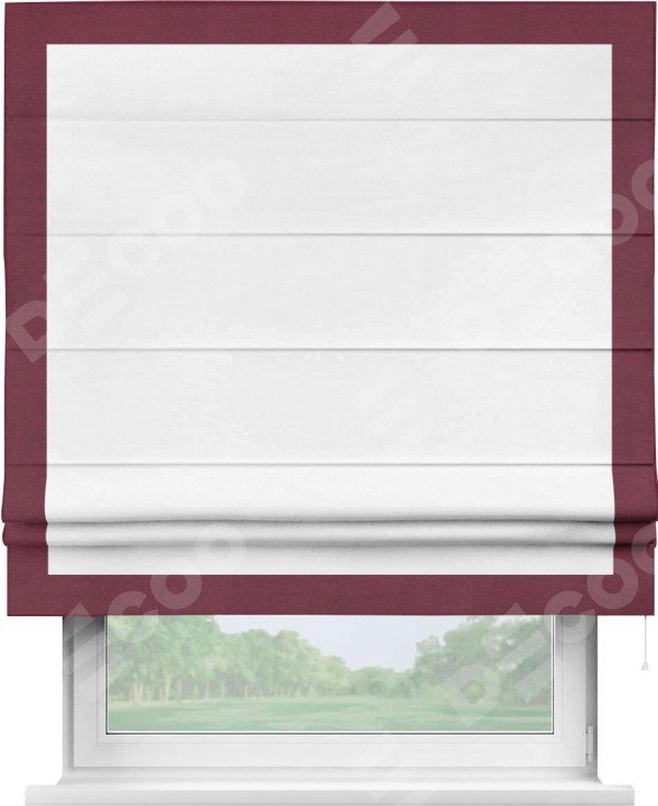 Римская штора «Кортин» с кантом Чесс, для проема, ткань вельвет дымчато-белый