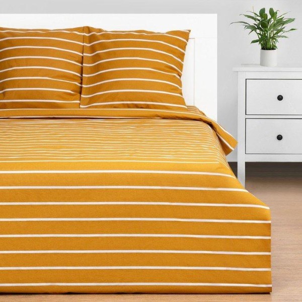 Постельное бельё Этель Дуэт Mustard stripes 143х215см-2шт, 220х240см, 70х70см-2шт, 100% хлопок, поплин